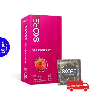 Skore Strawberry Flavoured Heavy Dotted Condoms-10pcs
