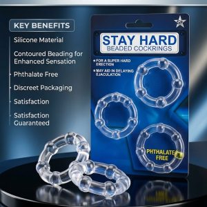 Stay Hard Time Delay Ejaculation Beaded Penis Cock Ring (3 Pcs)