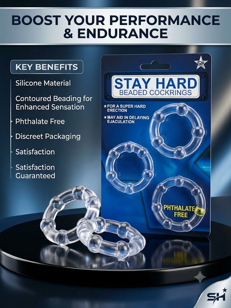 Stay Hard Time Delay Ejaculation Beaded Penis Cock Ring (3 Pcs)